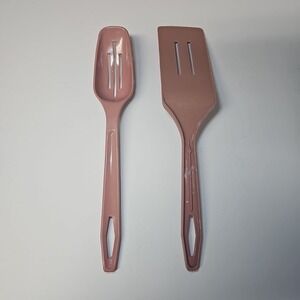 King Kraft Utensils Plastic Slotted Spatula Flipper Serving Spoon Pink Mauve Vtg